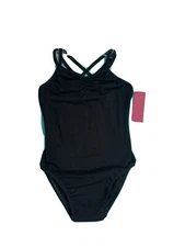 Size 12 Black Criss Cross Dance Gymnastics Dress Up Bodysuit Leotard NWT !