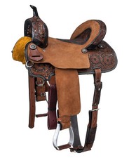 Western Barrel Horse Saddle Roughout leather Tack Set for Adults 14" 15" 16" 17"