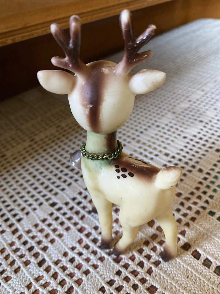 复古 20 世纪 50 年代婴儿 Squeak 玩具橡胶驯鹿颈铃,MCM Kitsch 罕见日本 — 第 4/4 张图片