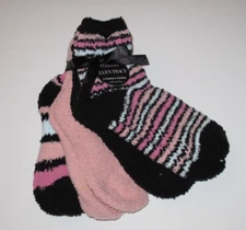 Ellen Tracy 4 Pr Women's Warm Fuzzy Chenille Slipper Socks Black Pink Peach NWT