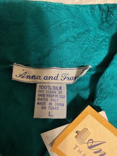 Vintage Anna and Frank Women's Medium Aloe Green Long Sleeve 100% Silk Blouse - Picture 6 of 7