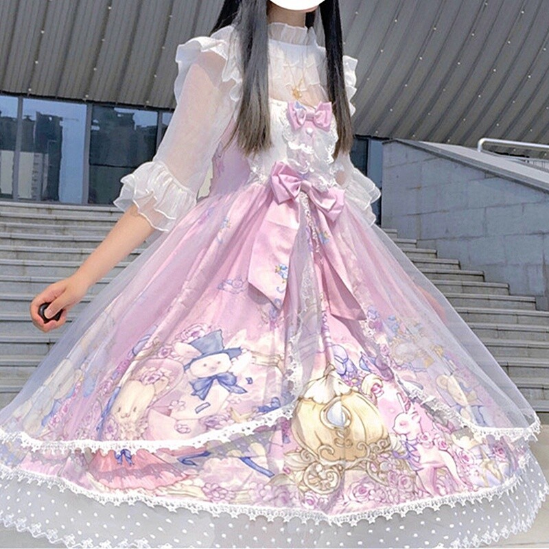 ワンピース adidas originals FLORAL LOLITA DRESS L Girl Lolita Dress Lace Ruffle Sleeveless Floral Printed