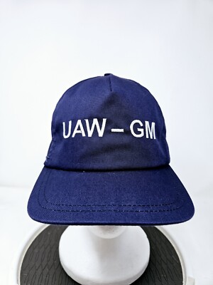 Vintage UAW General Motors 90s Blue Snapback Hat USA Made Used FAST SHIPPING
