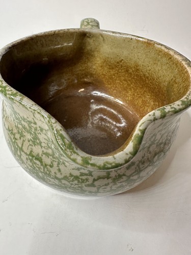 Vintage Beaumont Brothers Pottery Green Gravy Sauce Boat Salt Glaze Stoneware - Picture 10 of 11