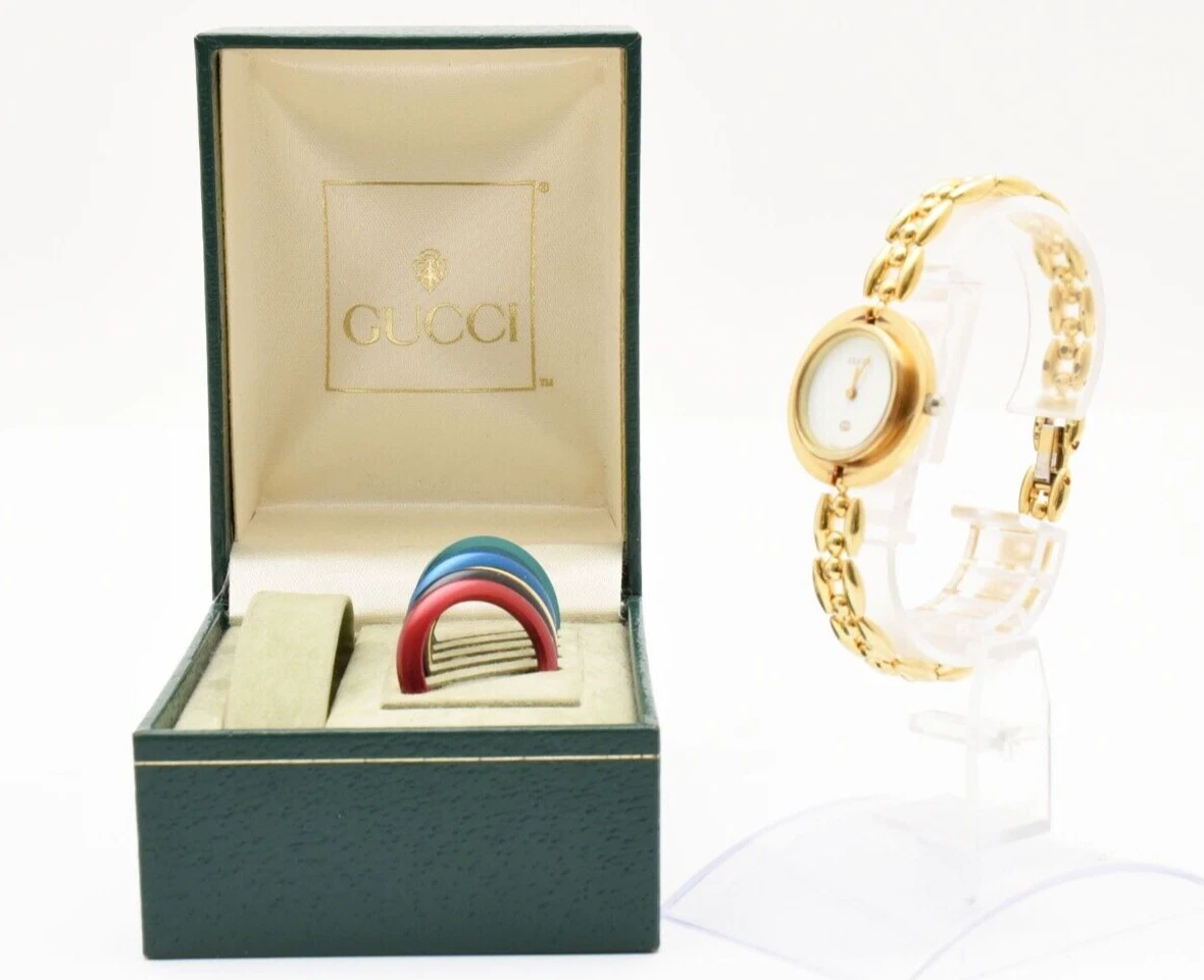 Montre femme GUCCI Change Bezel 1100 L 5 couleurs cadran blanc Qz
