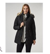 D.e.t.a.i.l.s  Intl Qvc Panel Faux Fur Hooded Black Coat Size Xl - Uk 16/18 New