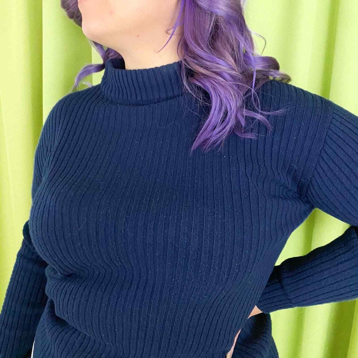 60s Vintage Navy Blue Rib Knit Mock Neck Sweater | eBay