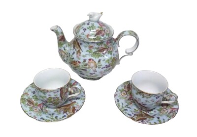 Jay & Sons Decorative Collector Teapot, Teacups & Saucers Bird & Flower print