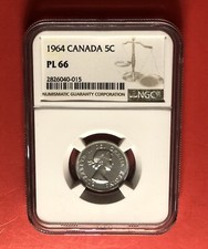 1964-CANADA -5 CENTS PROOF LIKE COIN,GRADED BY NGC PL 66.