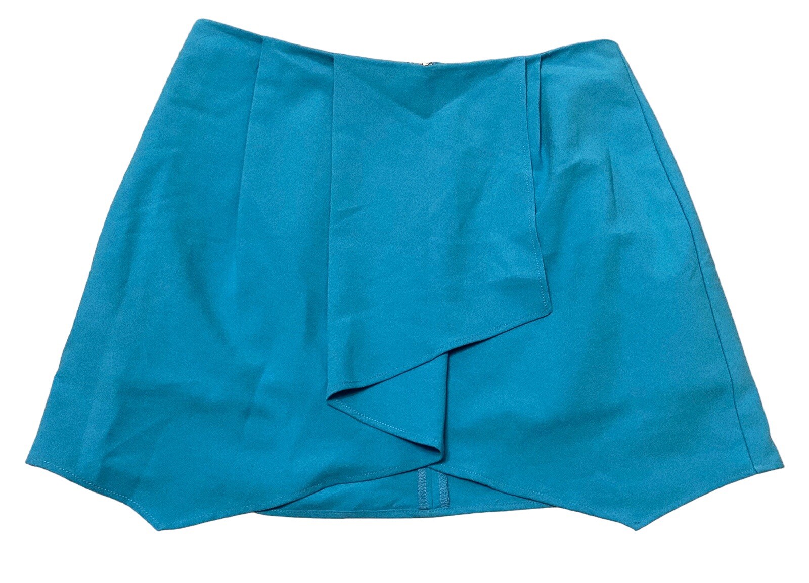 Asos Turquoise Blue Asymmetrical Pleated Mini Skirt Size 10 Lined Summer Style
