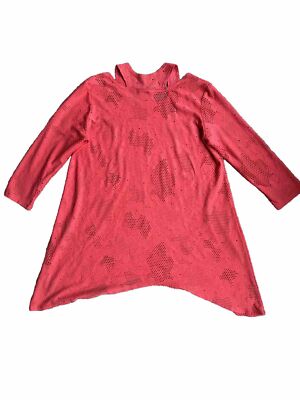 Clara Sun Woo Womans 3/4 Sleeve Asymmetrical Hem Tunic Top Medium Coral