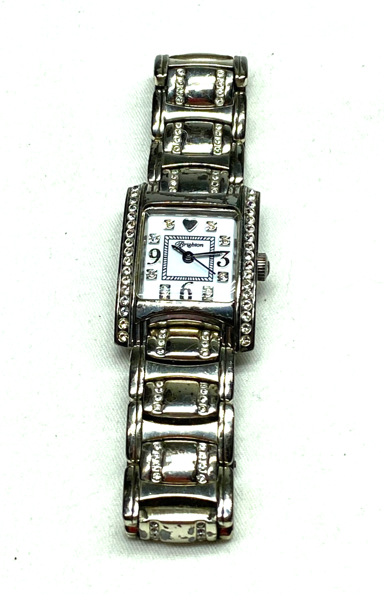 Brighton Turin Silver Tone Wrist Watch Clear Crystals Needs 