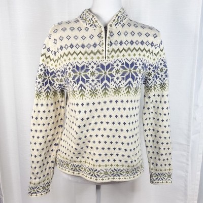 Nomadic Traders Sweater Womens Medium Cream Blue Fair Isle 1/4 Zip
