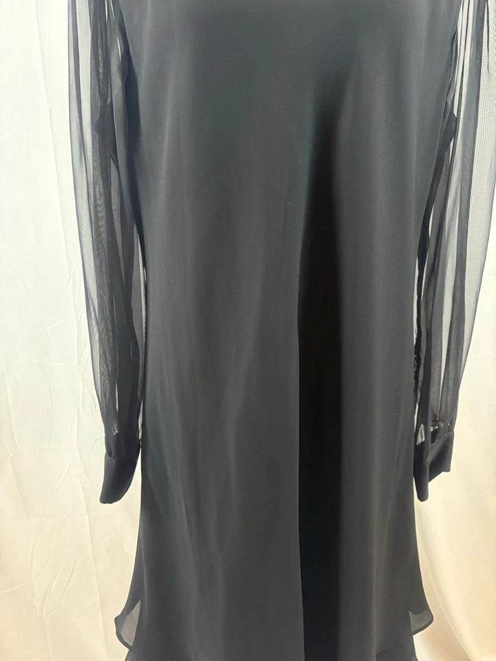 De colección Años 90 Hampton Nites 8 Negro En Niveles Dobladillo En Capas Manga Larga Ilusión Malla Foto 3 de 4