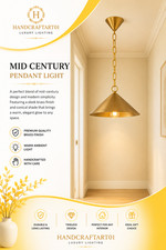 Mid-Century Modern Brass Chandelier Handcrafted Disc Shade Ceiling Light