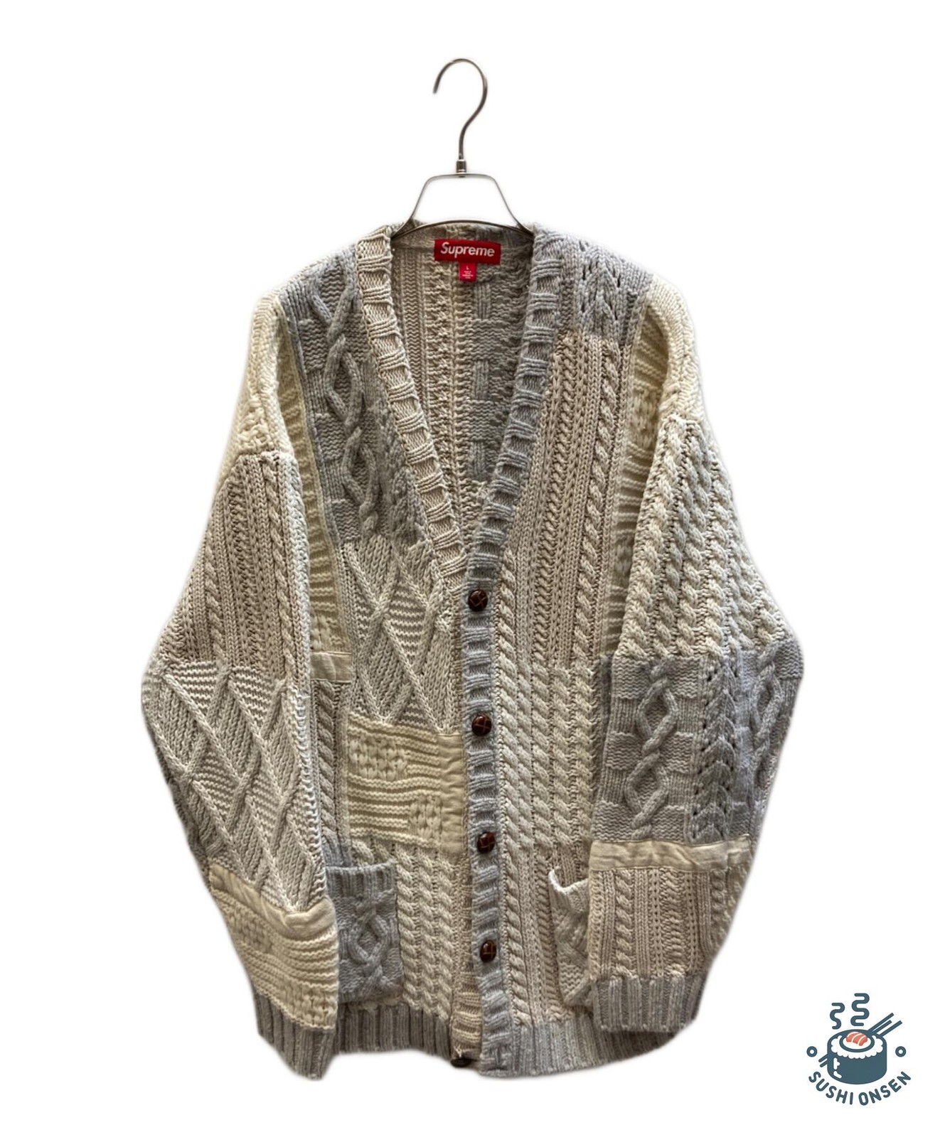 SUPREME Patchwork Cable Cardiga Size: L Beige Men - image 1