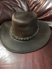 Cappello western cowboy uomo e donna marrone scuro vera pelle (L)