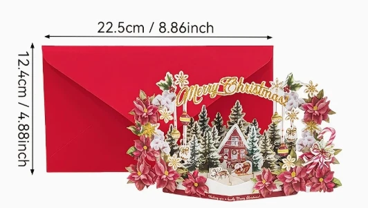 TARJETA EMERGENTE - Tarjeta de felicitación de Navidad emergente brillante - Diseño floral Foto 2 de 4