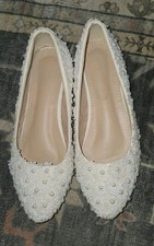 Lace Pearl White Ivory Wedding shoes Bridal bridesmades flats Size 7