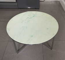 NEXT Round Coffee Table White Marble Effect Top Metal Frame 80x80x40cm