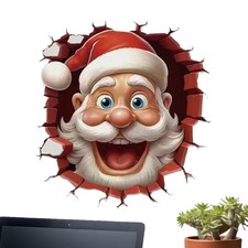 3D Santa Claus Break-Through Wall Decal Reindeer Creative Christmas Wall Sticker