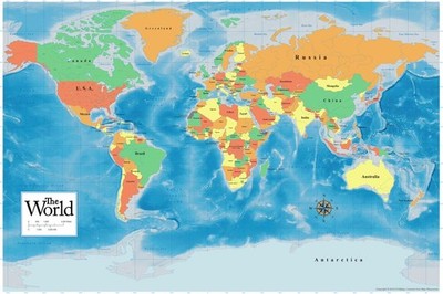 Laminated Official 2023 World Map Classroom Reference Chart Vibrant Colors Geogr