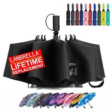 Compact Reverse Folding Umbrella Auto Windproof Travel Umbrella-Black
