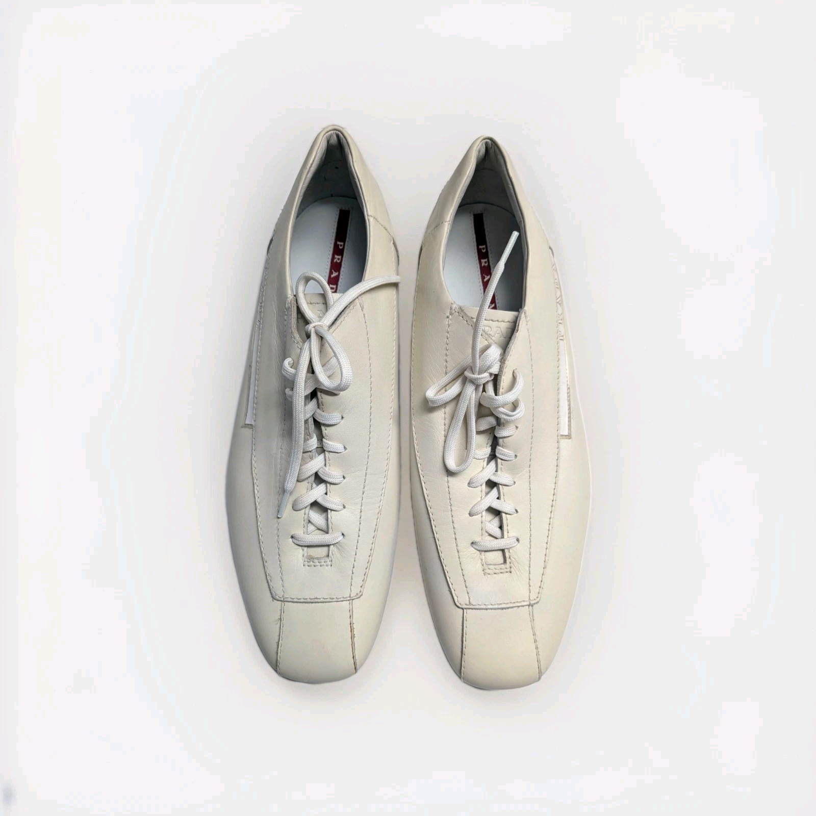 Prada Men's Leather Driving Sneakers Cream Square Toe 4E 1617 EU 10.5 - US 11.5 thumbnail 5