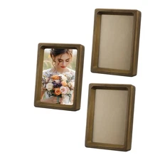 3pcs 3 x 4" Wood Mini Photo Frames Wooden Finish Picture Frame, Walnut Color
