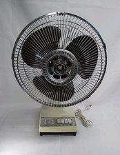 Vintage Table Desk Fan 12” Oscillating 3 Speed Brown Cream Eastern Electric 80s