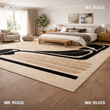 Hand Tufted Wool Area Rug 8X10 Modern Abstract Black Beige Carpet Custom Size