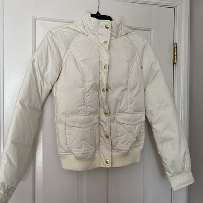 Juicy Couture Ivory Cream Dial Hooded Puffer Bomber Coat Jacket Women Size Small