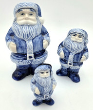 Estatuilla de Papá Noel estilo Delft Holanda azul blanco 3 piezas de colección 1 adorno 2 estatuillas