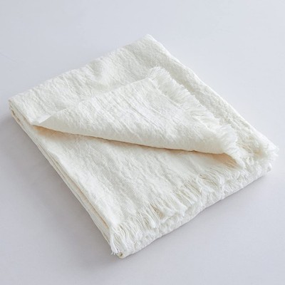 King Linens 100% Linen Throw Blanket with Fringe for Couch/Bed/Sofa/Gift, Nat...