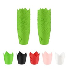 Xindtek Tulip Cupcake Liners 100-Count Baking Cups, Paper, Disposable, Green,...