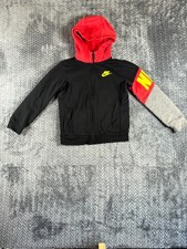 Nike Hoodie Boys 6M Black Red Spellout Swoosh Logo Cotton Fleece Lined Zip Up