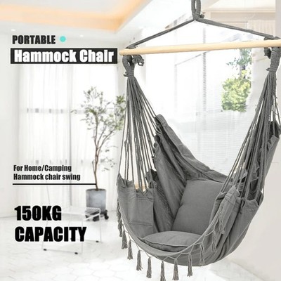 XXL Hängesessel Hängeschaukel Hängesitz 2xKissen Baumwolle Indoor/Outdoor Robust