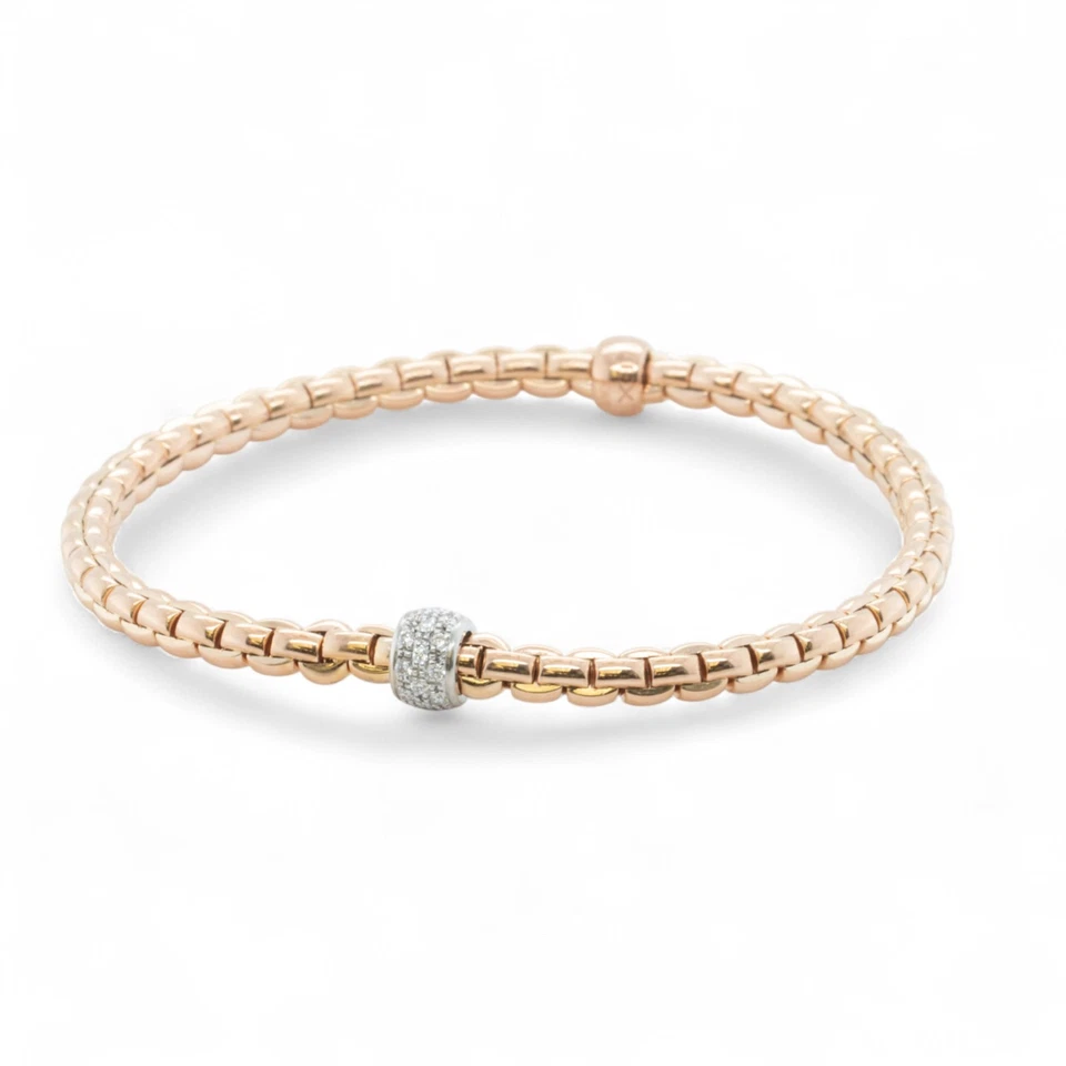 Brazalete Fope Eka Oro Rosa 18k Diamante Flex'it Elástico 6.5" 0.19ctw ITALIA Foto 2 de 4