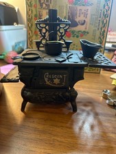 Vintage Miniature Crescent Cast Iron Stove With Accessories