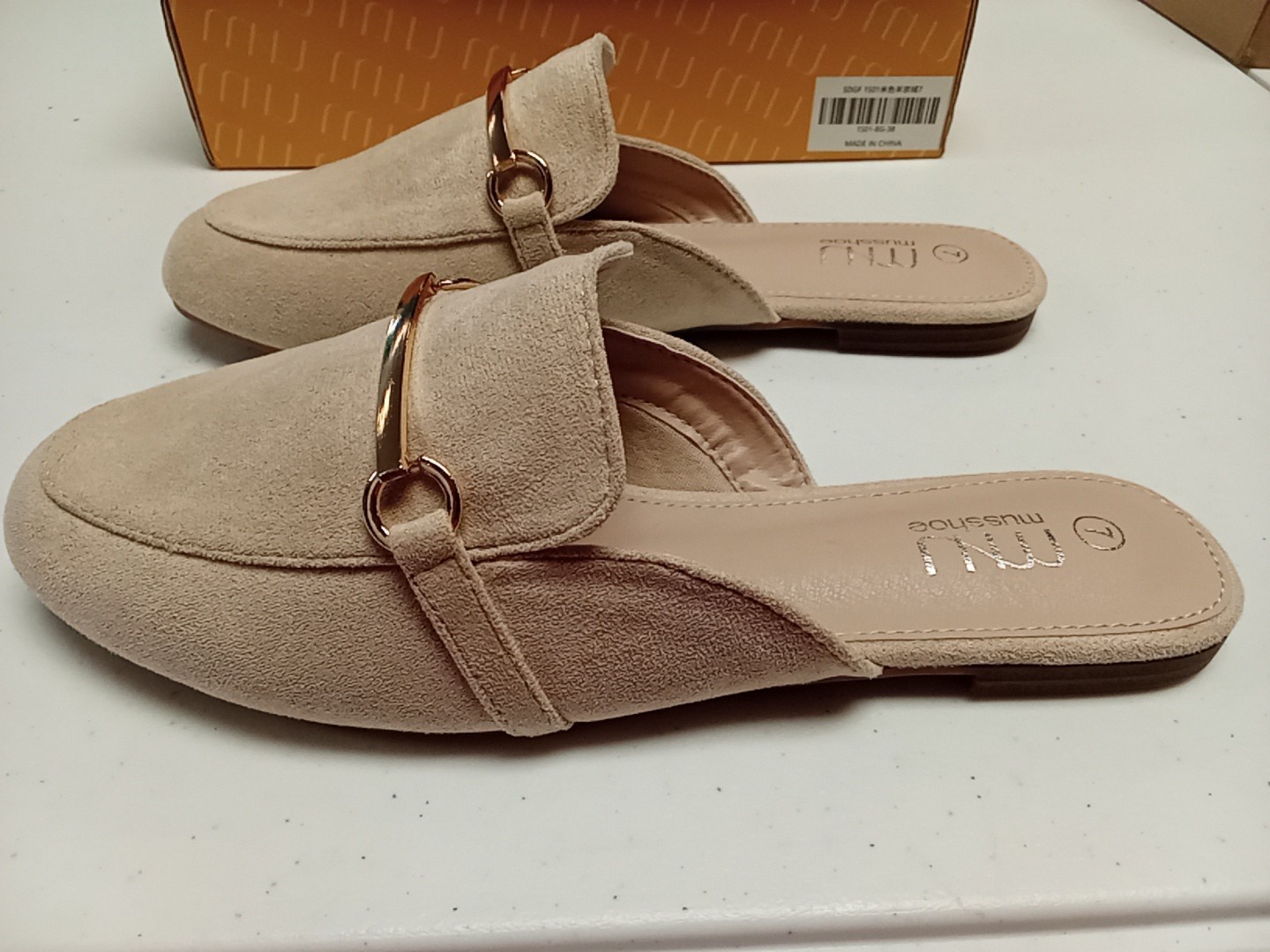 MUSSHOE Women's Flats Dressy Comfortable Slip-On Shoes, Round Toe, Size 7