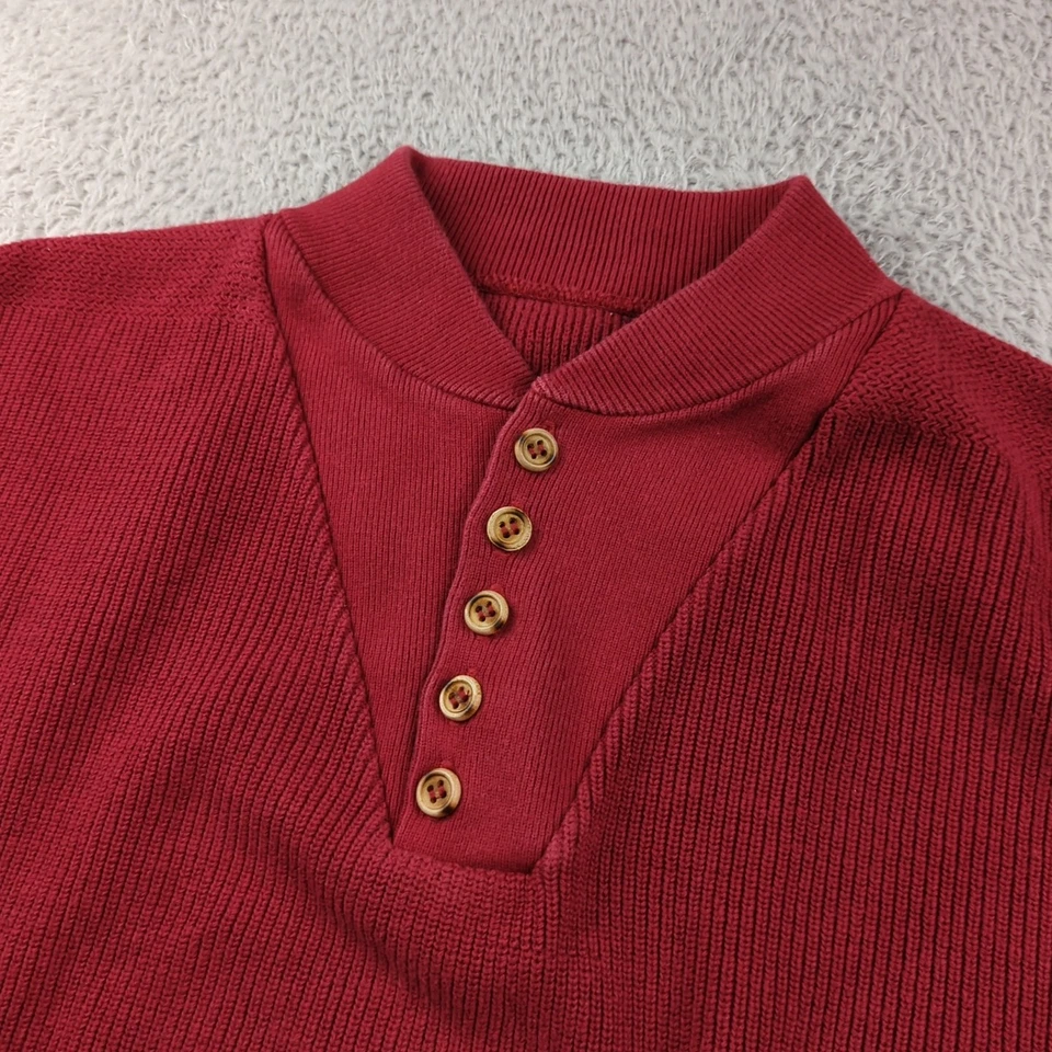 Suéter De Colección Lands End Para Hombres XL Rojo Henley Algodón Madera Pesada Botones EE. UU. Foto 2 de 4