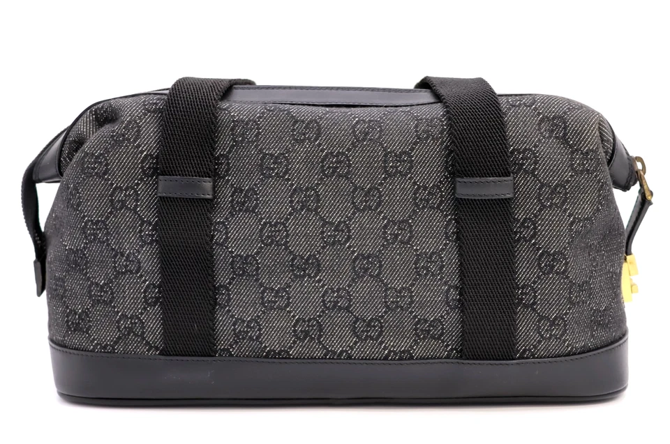 Gucci GG Canvas Handbag Boston Purse Black Denim Medium Vintage Authentic - Image 3 of 4