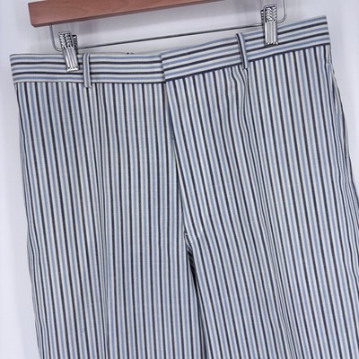 NEW Bullock & Jones Dress Pants Mens 34x32 Blue White Striped Wool Linen Silk