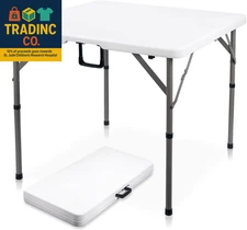 34" Square Folding Card Table, Fold-In-Half Utility Dining Portable Table Heavy 