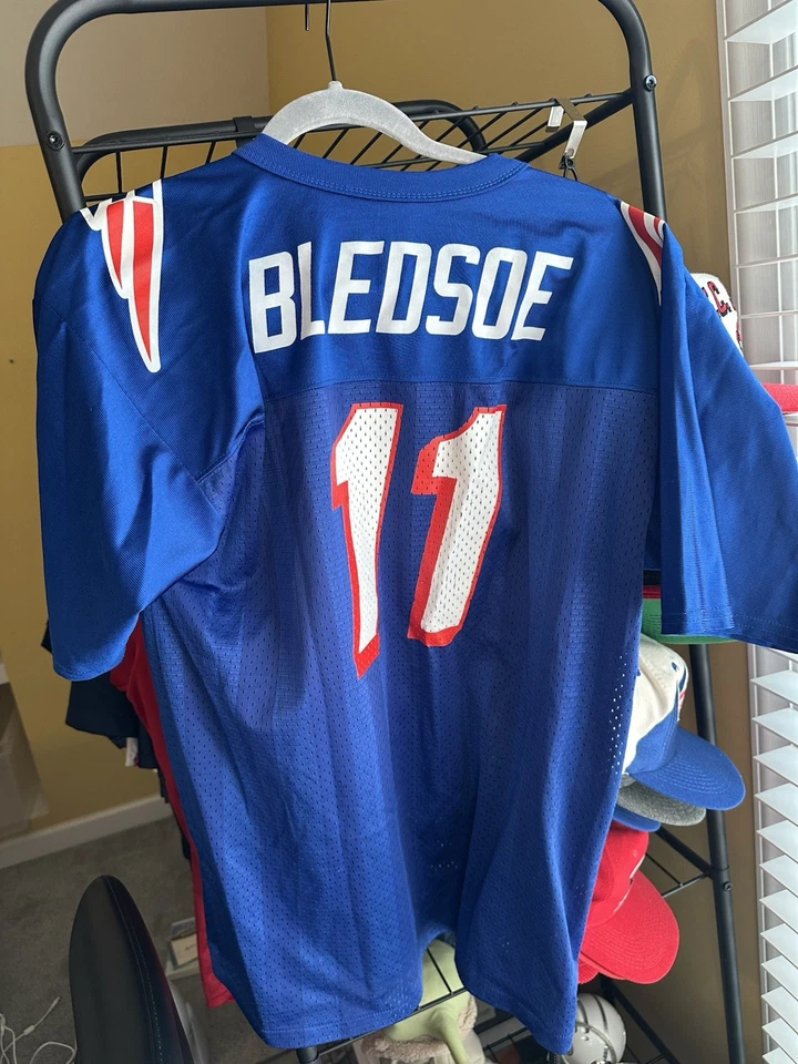CAMISETA ATLÉTICA DE COLECCIÓN DE LOS PATRIOTAS DE NUEVA INGLATERRA #11 DRAW BLEDSOE LOGOTIPO DE LA NFL NIÑOS-XL 18-20 Foto 2 de 2