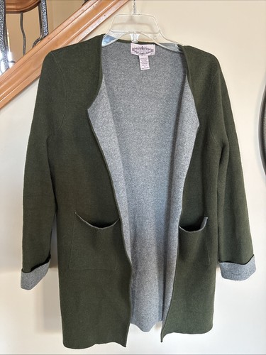 Anthropologie Oliver by Escio Cardigan Green Gray Open Front Sweater Women’s M - Afbeelding 1 van 8