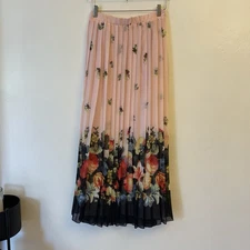 Just My Size Women’s Plus Size 3X Maxi Skirt Pink Floral Pleated Elastic Waist