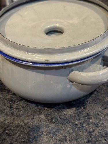Vaso doppio manico smaltato grigio Peter Max vintage con coperchio hippie psichedelico anni 70 - Foto 14 di 14