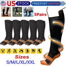 5 Pairs Copper Compression Socks 20-30mmHg Graduated Support Mens Womens S-XXL 
