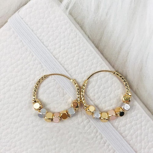 Belle Pink Gold Tone Hollow Casting Round Bamboo Hoop Earrings- 3 Inches, Made In Korea And Ship From USA - Foto 8